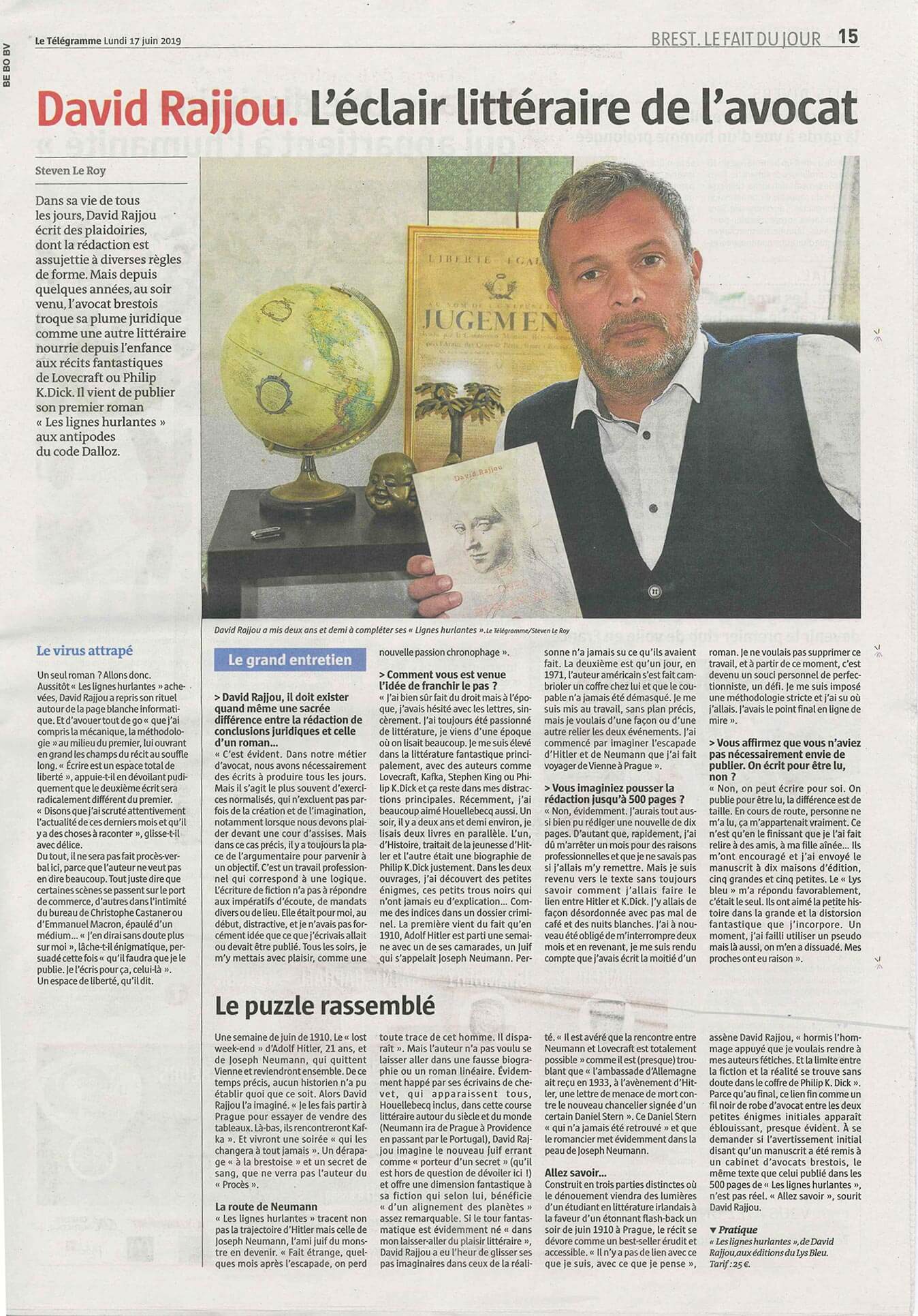 Scan d'un article sur David Rajjou issu du Télégramme